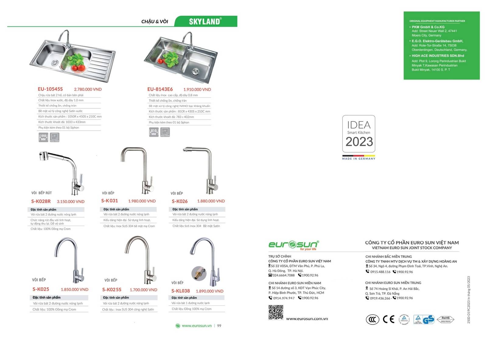 Thiết bị nhà bếp EUROSUN Catalogue và Bảng giá mới nhất /Page 50